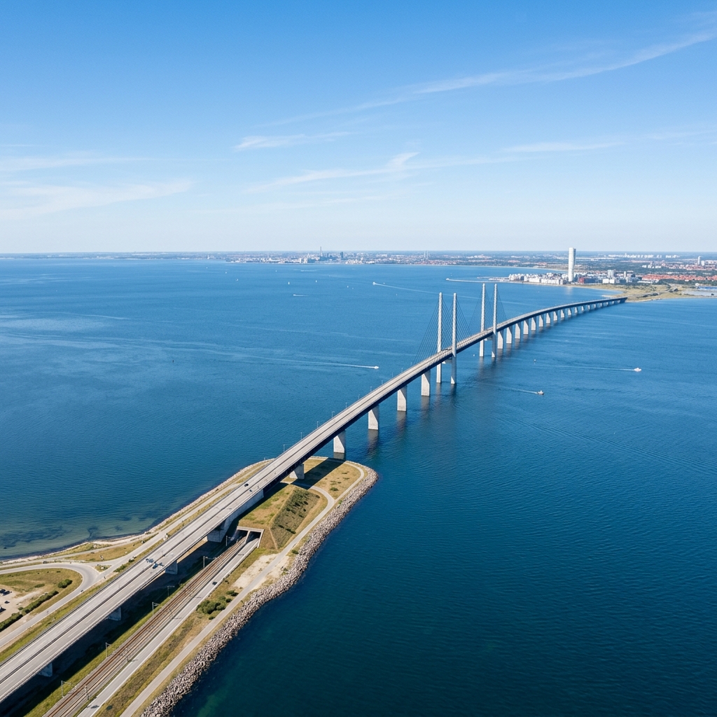 Oresund Bridge connecting Malmo Sweden and Copenhagen Denmark